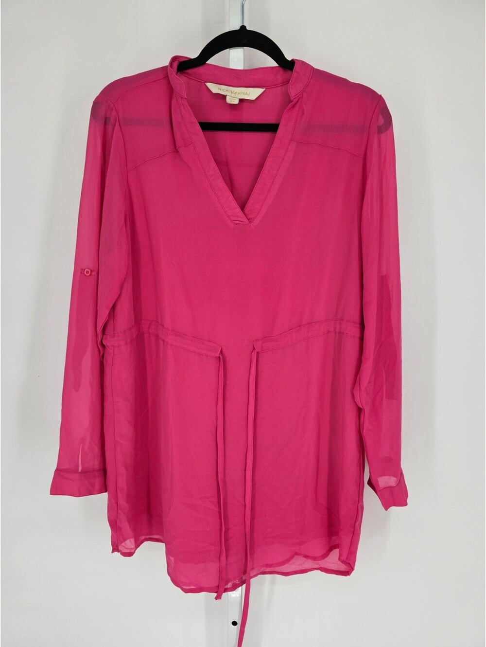 Nicki Minaj Women's Long Sleeve Hot Pink V-neck Mini Dress Size M NEW